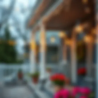 Charming String Lights on Porch Elegant string lights adorning a front porch