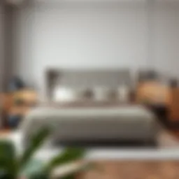 Elegant full XL bed frame with upholstered headboard in a modern bedroom setting.