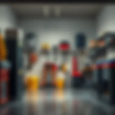 Functional Garage Organization Organized garage space with various stands enhancing functionality.