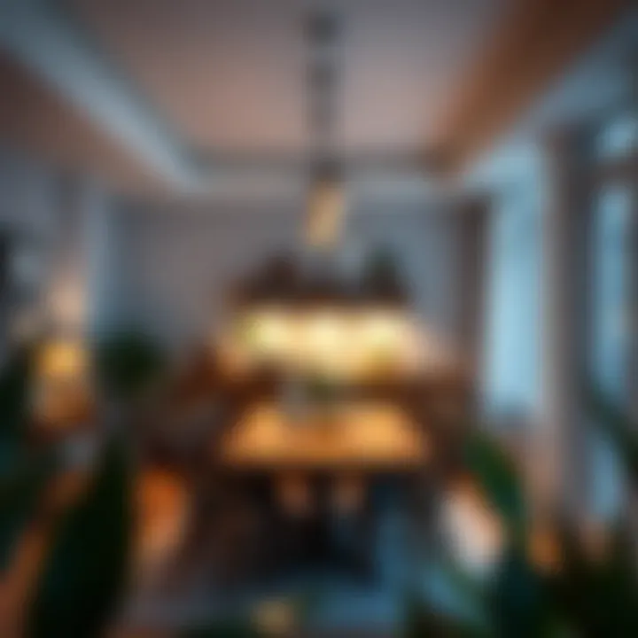 Cozy dining area illuminated by warm track lights