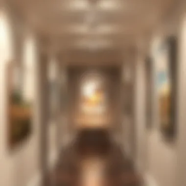 Track lighting showcasing art pieces in a gallery-style hallway