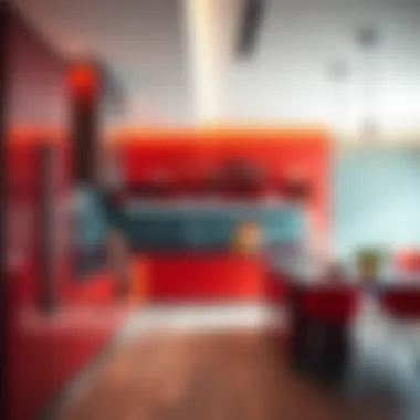 Contemporary kitchen featuring vibrant colors and innovative materials