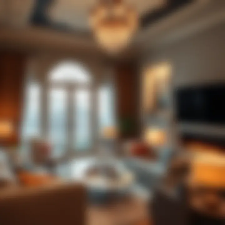 A cozy living room beautifully illuminated by stylish light fixtures