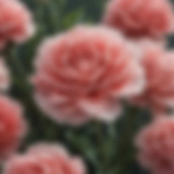 Close-up of mini silk carnations highlighting intricate details and textures