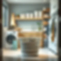 Stylish plastic laundry basket with dividers in a modern laundry room setting