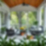Sophisticated Porch Furniture Arrangement Elegant porch view furniture arrangement with nature backdrop