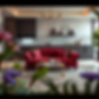 Elegant small kitchen sofa surrounded by vibrant decor
