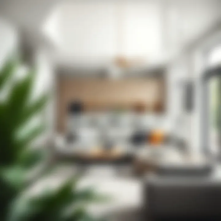 Small kitchen sofa integrated into an open concept layout