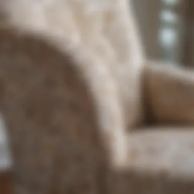 Close-up of a beautifully patterned slipcover on a straight back chair