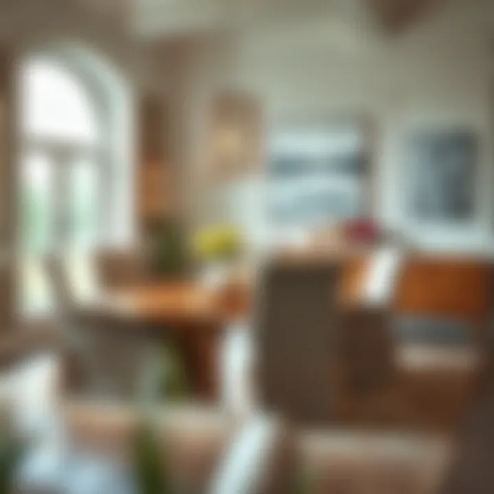 Dining area featuring beautifully covered chairs enhancing the room's decor