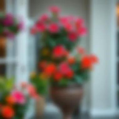 Elegant tall plant container showcasing vibrant flowers