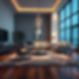 Elegant living room featuring a 36 x 36 square rug