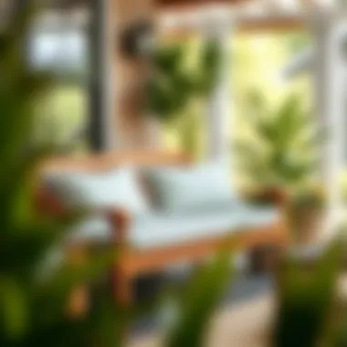 Stylish bench cushion placed in a cozy outdoor setup