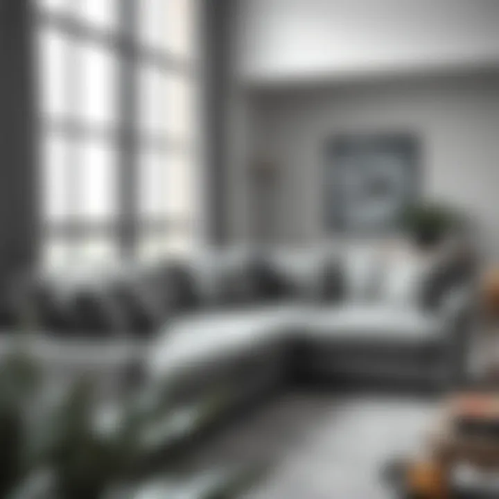 Stylish Grey Sectional Couch with Decorative Cushions Stylish grey sectional couch with decorative cushions