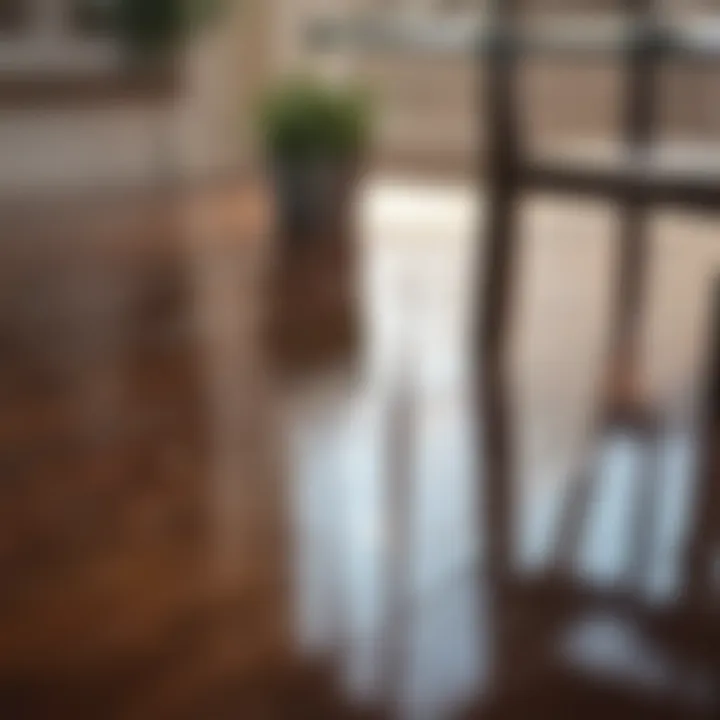 Close-up of gloss dining table surface reflecting light