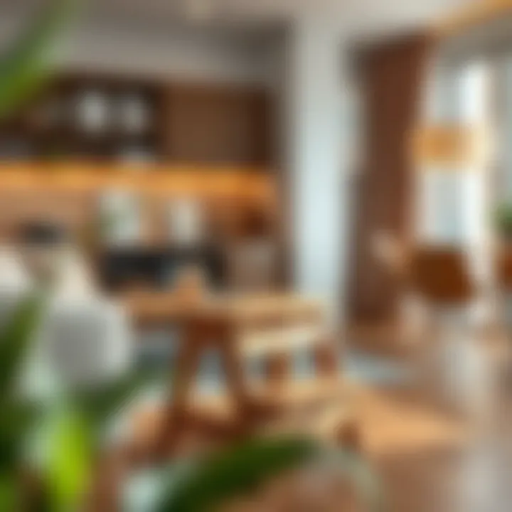 Stylish wooden stool in a modern home interior setting