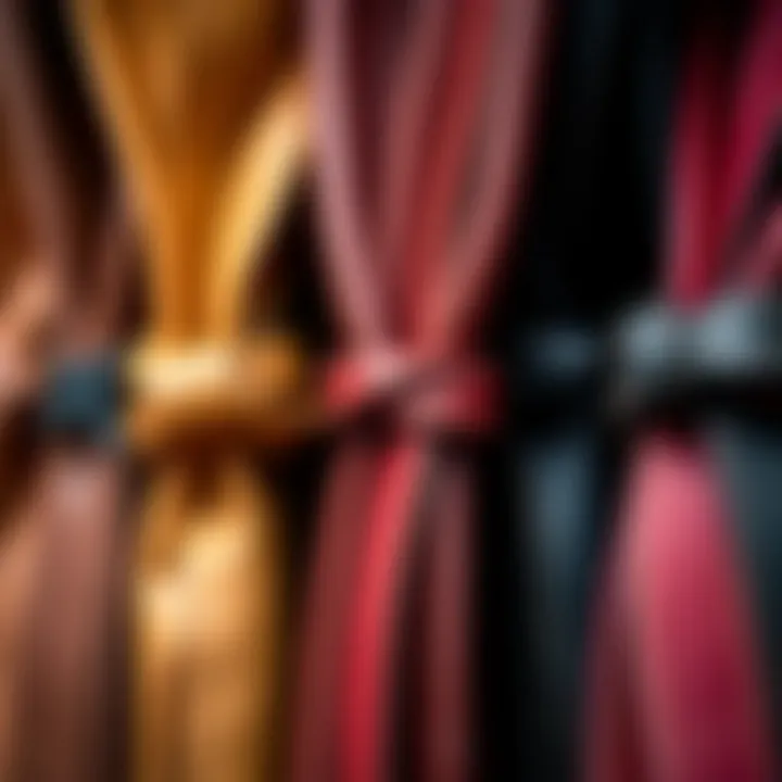 Variety of Leather Curtain Ties Leather curtain ties in various colors and textures displayed together