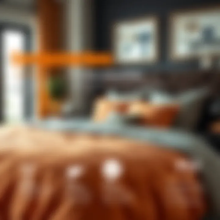 An infographic displaying care instructions for maintaining orange and grey comforter sets, emphasizing longevity.