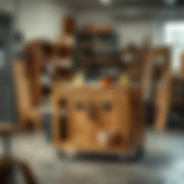 A portable work cart in a workshop setting illustrating versatility