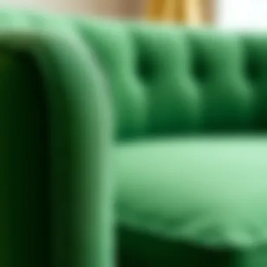 Close-up view of green upholstery fabric showcasing texture and quality