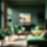 Elegant green upholstered armchair in a modern living room setting