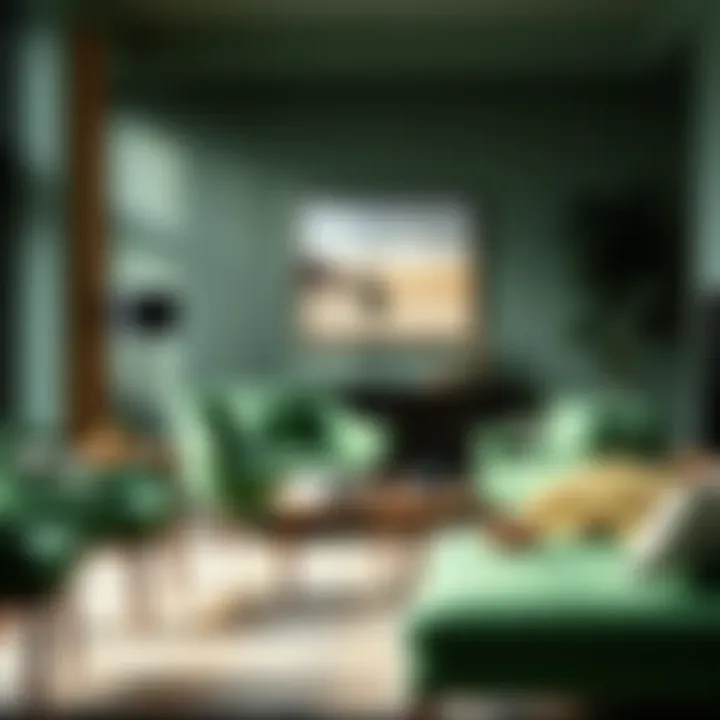 Elegant green upholstered armchair in a modern living room setting