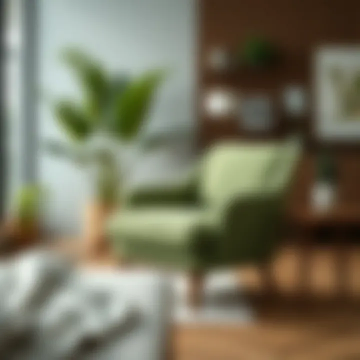 Green upholstered armchair in a sustainable design environment