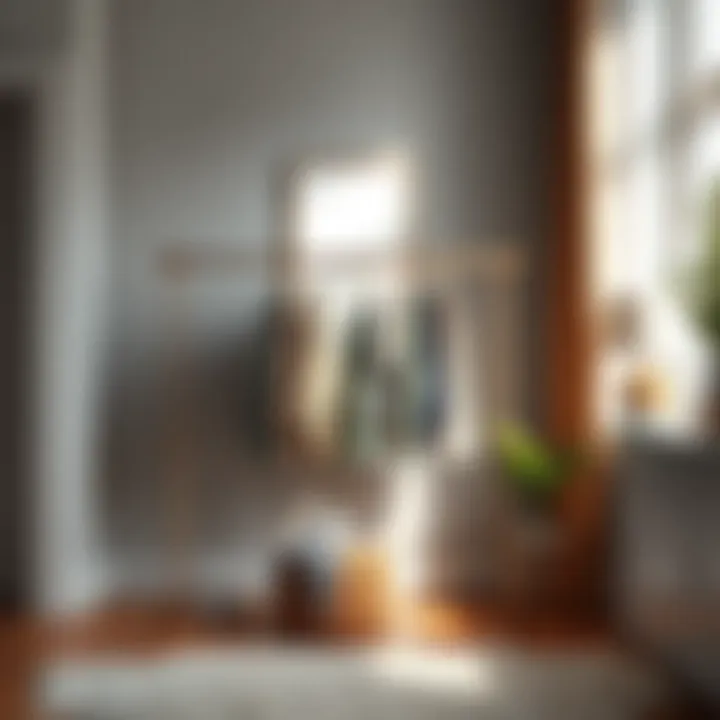 Creative use of long garment rack in a stylish room