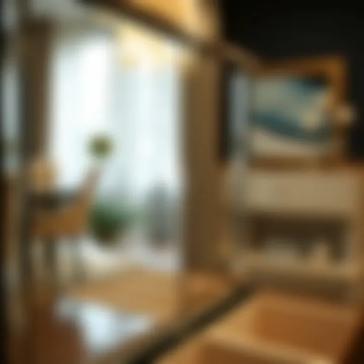 Reflective Surface Details Close-up of the reflective surface of a dining room buffet