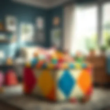 Colorful toy chest ottoman filled with children's toys