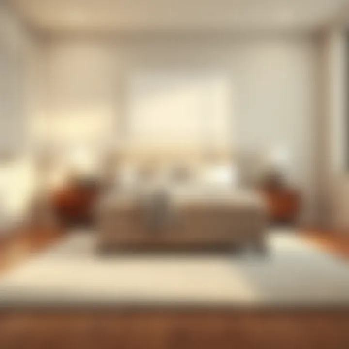 Minimalist design of a toy chest ottoman in a serene bedroom