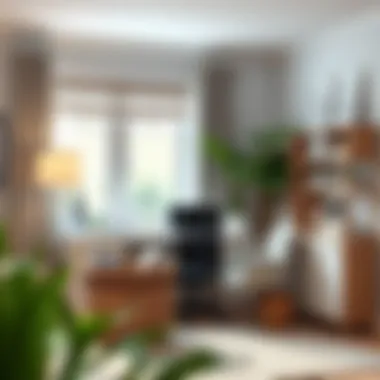 Organized Home Office with Extra Large Storage Basket A cozy home office with an extra large storage basket used for organizing office supplies.