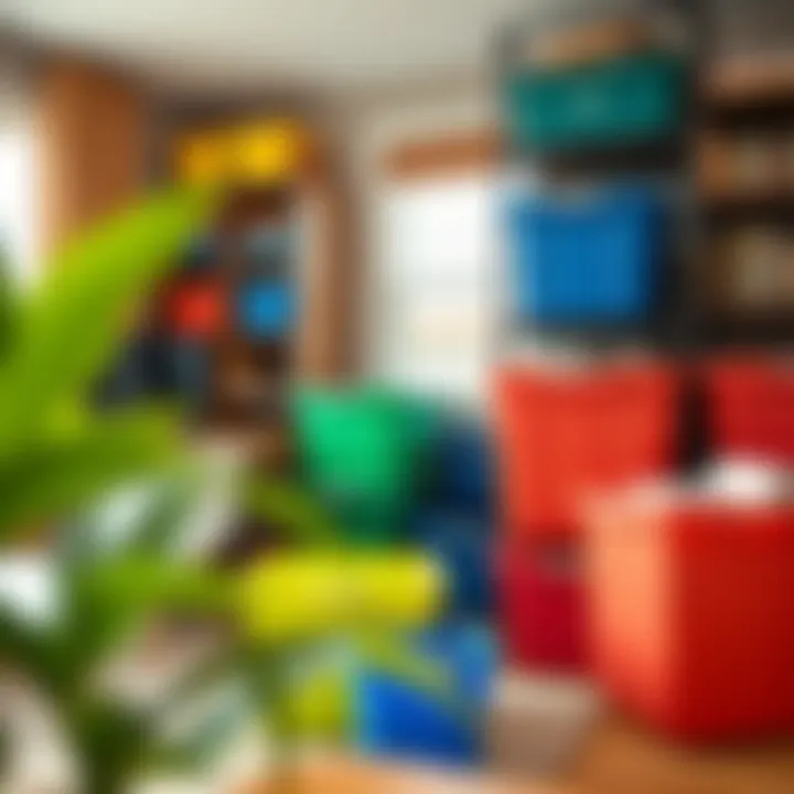 Colorful extra large tote bins organized in a stylish home office