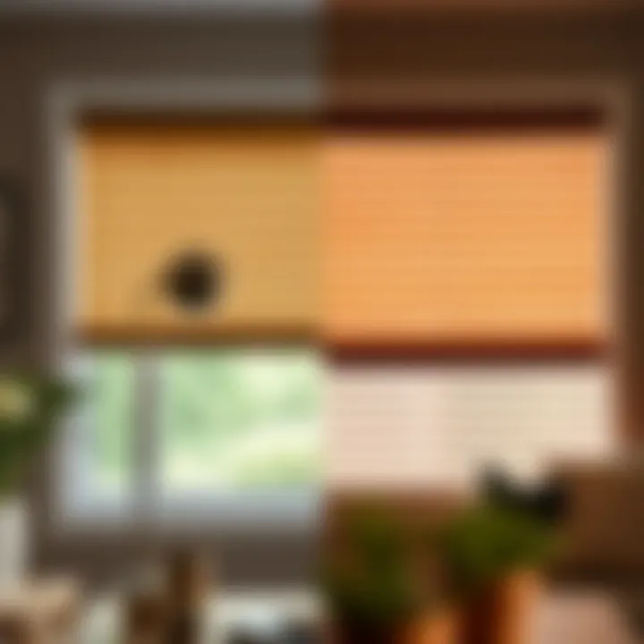 Faux Wood Blinds vs Traditional Wood Blinds Comparison Comparison of faux wood blinds and traditional wood blinds in a side-by-side view