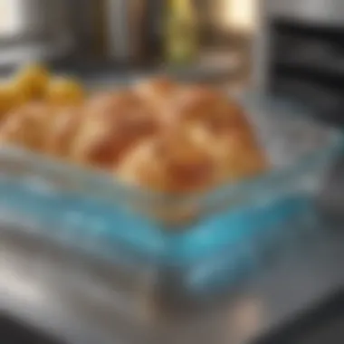 Close-up of a glass baking pan demonstrating its ability to go from oven to table, highlighting its multi-functional use.