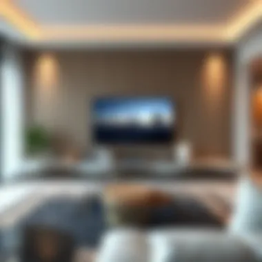 Elegant glass floating TV shelf in a modern living room