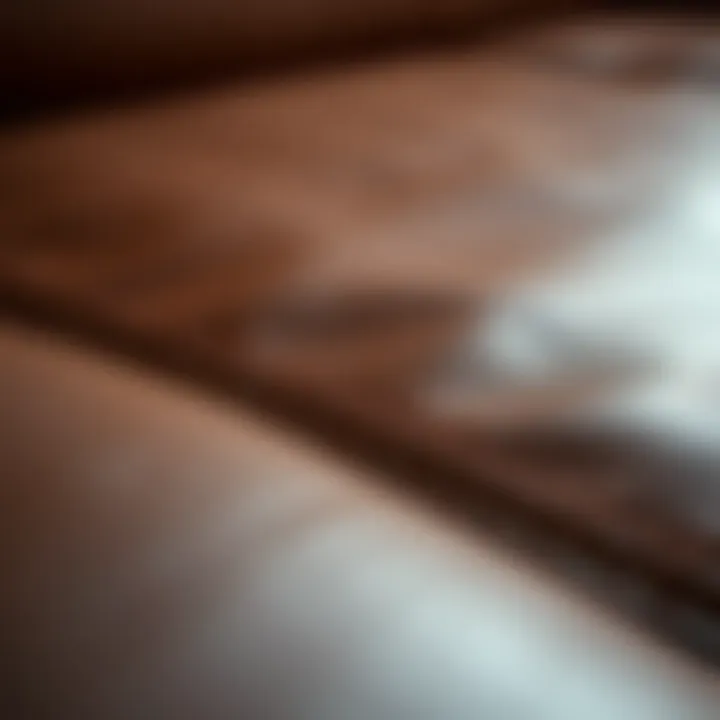 Detailing the Craftsmanship of Leather Upholstery Close-up of leather texture and stitching on hide-a-bed loveseat