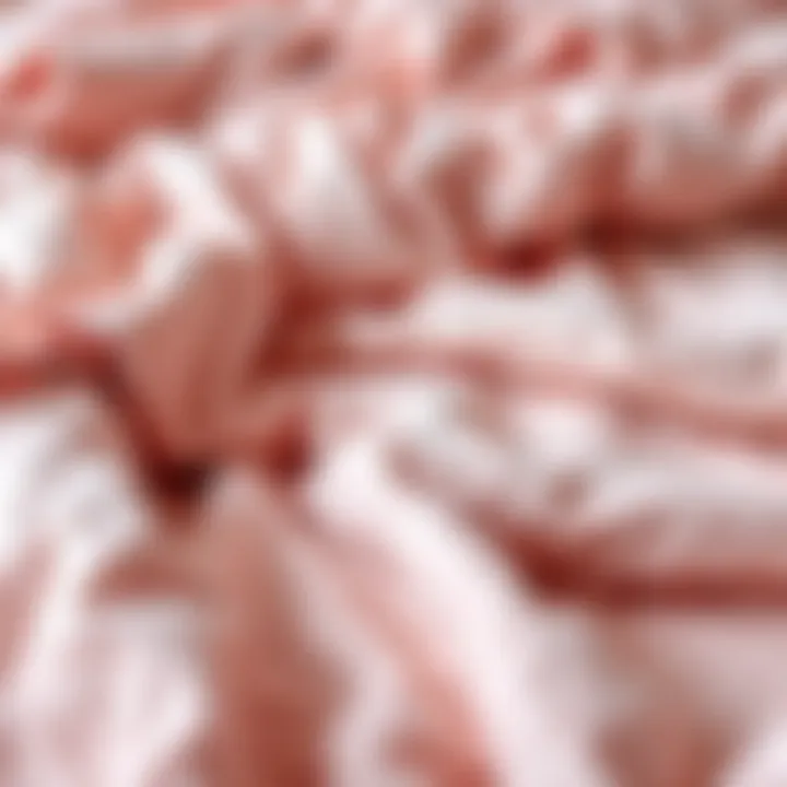 Close-up of various textures and patterns in pink bedspreads