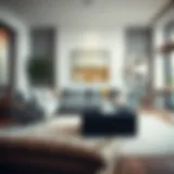 Modern Living Room with Black Ottoman Elegant small black storage ottoman in a modern living room setting