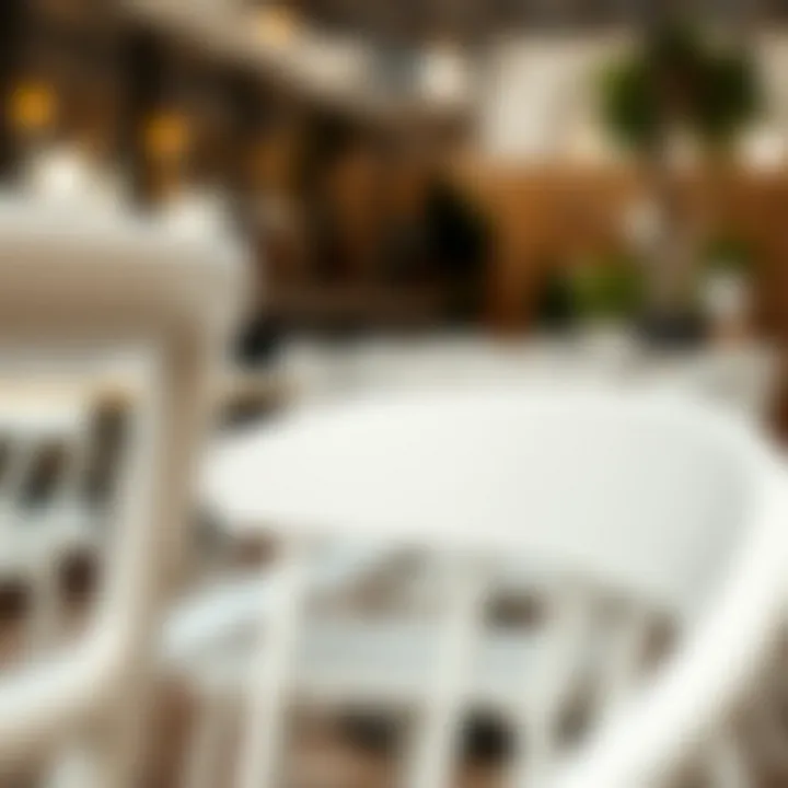 Close-up of white cafe chair materials and texture