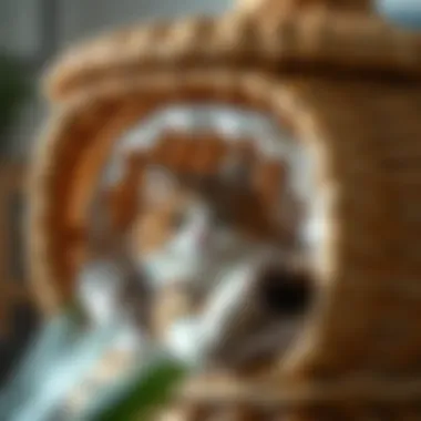 Cozy cat lounging in a stylish wicker condo