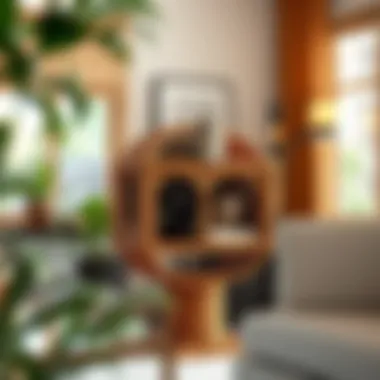 Beautifully decorated living space with wicker cat condo