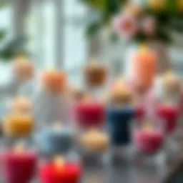 A collection of assorted votive candles in elegant glass holders, showcasing various colors and designs.