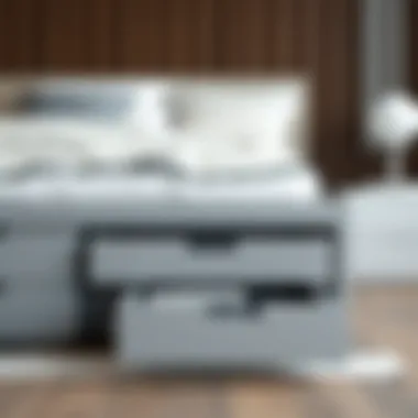 Modern grey drawers integrated into a bed frame