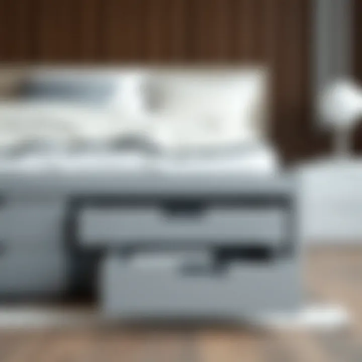 Modern grey drawers integrated into a bed frame