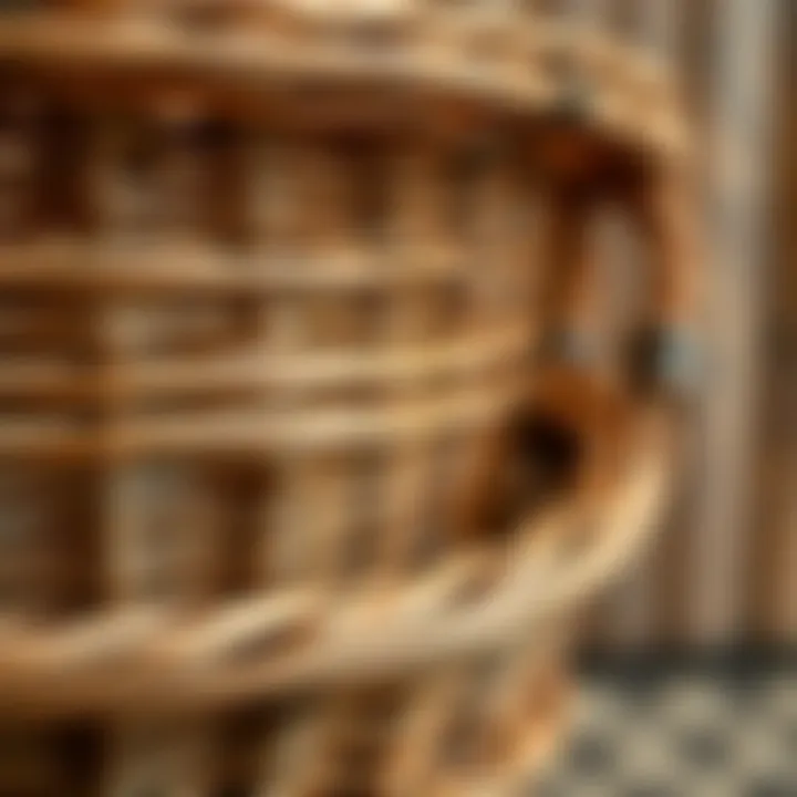 Close-up of handcrafted wicker basket showing intricate weaving patterns