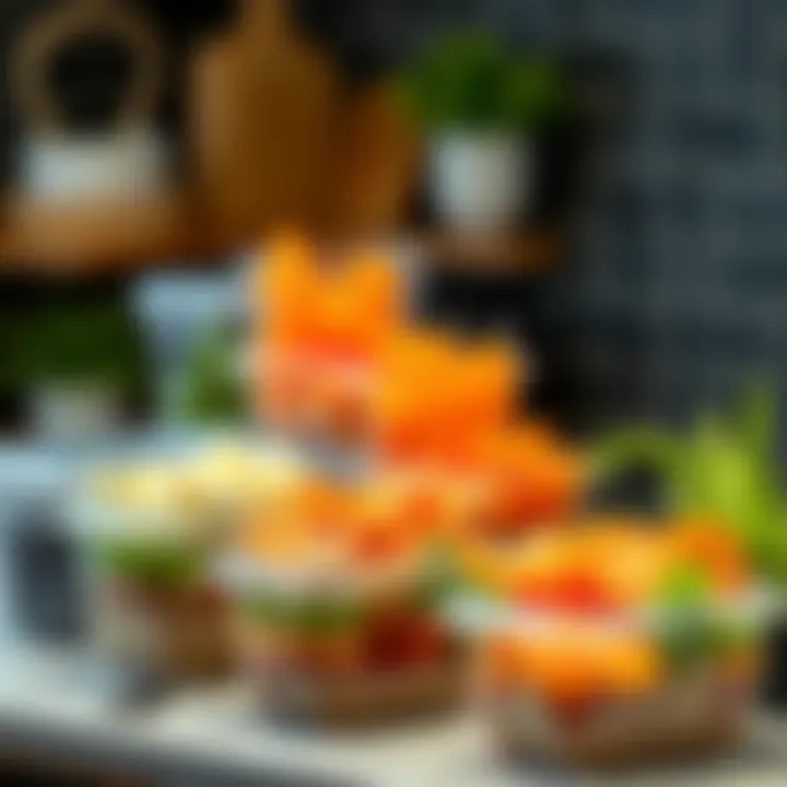 Vibrant Display of Healthy Meal Prep Ideas A vibrant display of healthy meal prep ideas using plastic containers with dividers