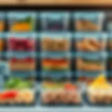 Stylish Arrangement of Plastic Food Containers with Dividers A stylish arrangement of plastic food containers with dividers showcasing various meal options