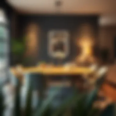 Stylish Dining Area with Light Wood Table Stylishly arranged dining area featuring a light wood table