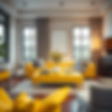 Stylish living room featuring a yellow coffee table